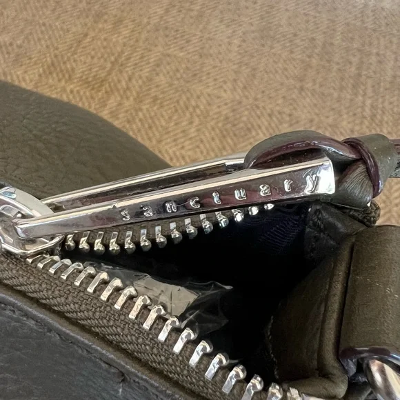 Sanctuary Olive Green Pebbled Leather Top Zip Crossbody Shoulder Bag - Picture 9 of 12